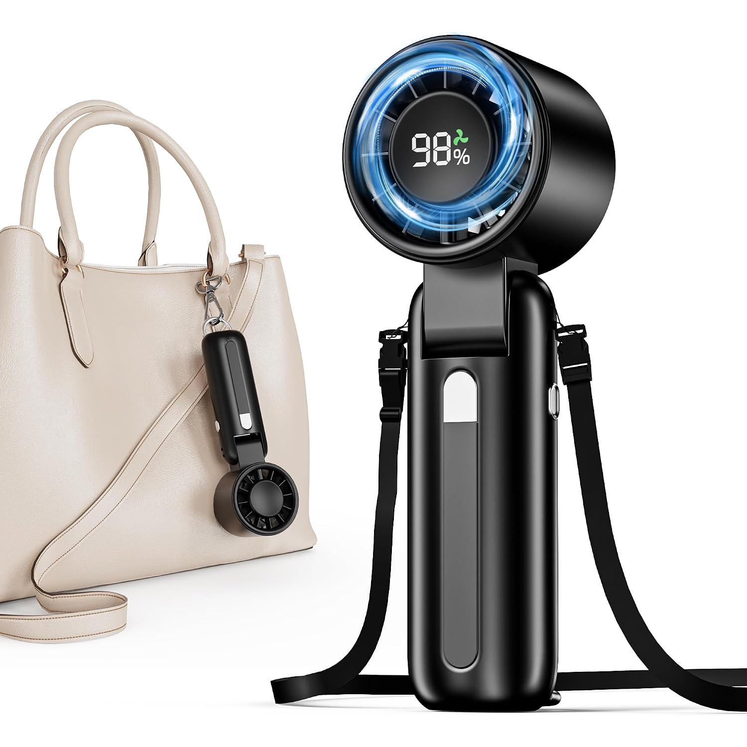 Ai Handheld Fan Turbo, 100-Speed Portable Fan Rechargeable, Mini Fan With 12800 Rpm Strong Airflow, Foldable 4-In-1 Personal Fan For Travel, Camping, Beach & Office, Usb-C & Lightweight & Quiet