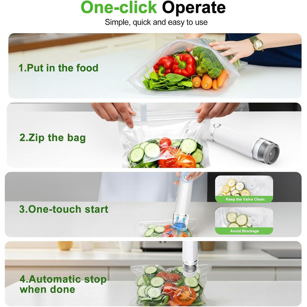 Vacuum Sealer For Food (Compact Vacuum Sealer Machine + 40 Reusable Vacuum Bags), Handheld Vacuum Food Saver For 10X Preservation & Fresh, Powerful 80Kpa Portable Vacuum Sealer