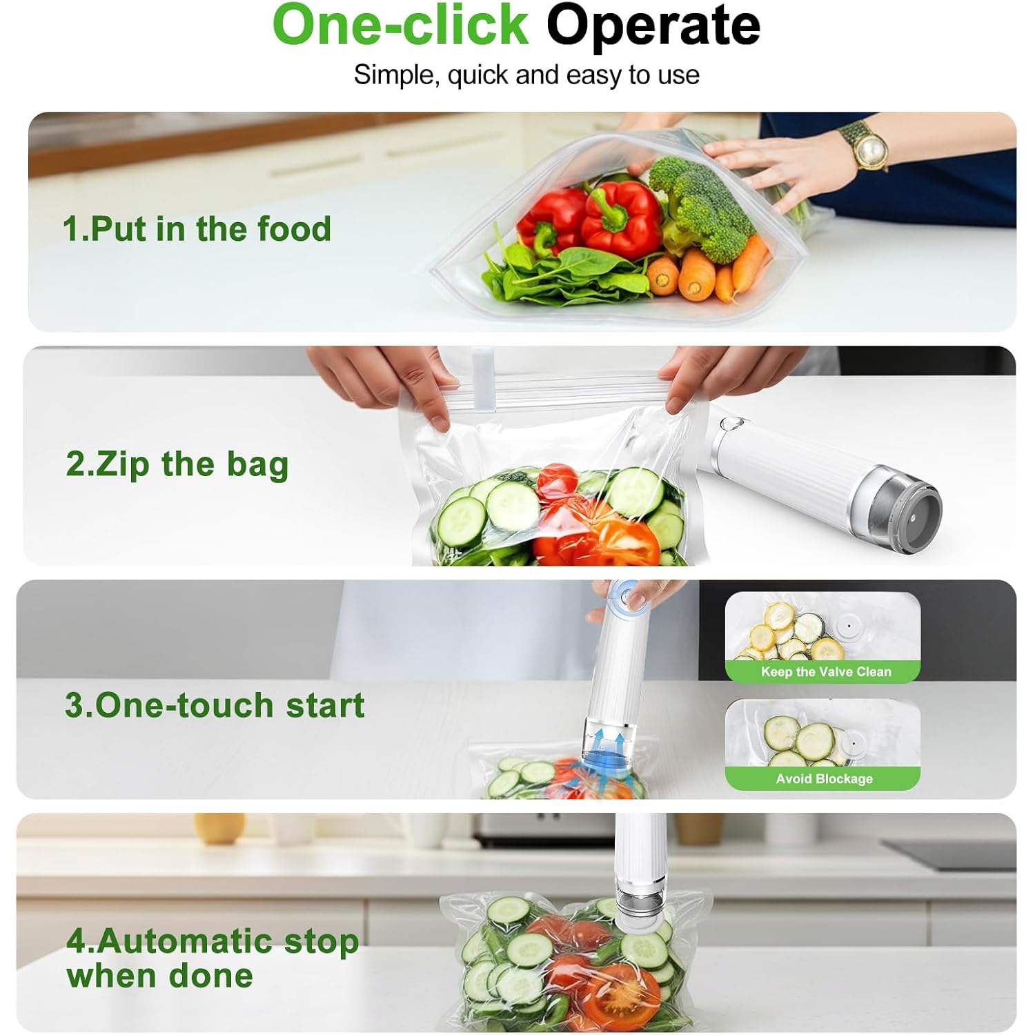 Vacuum Sealer For Food (Compact Vacuum Sealer Machine + 40 Reusable Vacuum Bags), Handheld Vacuum Food Saver For 10X Preservation & Fresh, Powerful 80Kpa Portable Vacuum Sealer