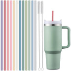 12-Pack Silicone Reusable Straws For Stanley 40 Oz 30 Oz Cup Tumbler, 12.2 Inch Long Replacement Straws With 2 Cleaning Brushes