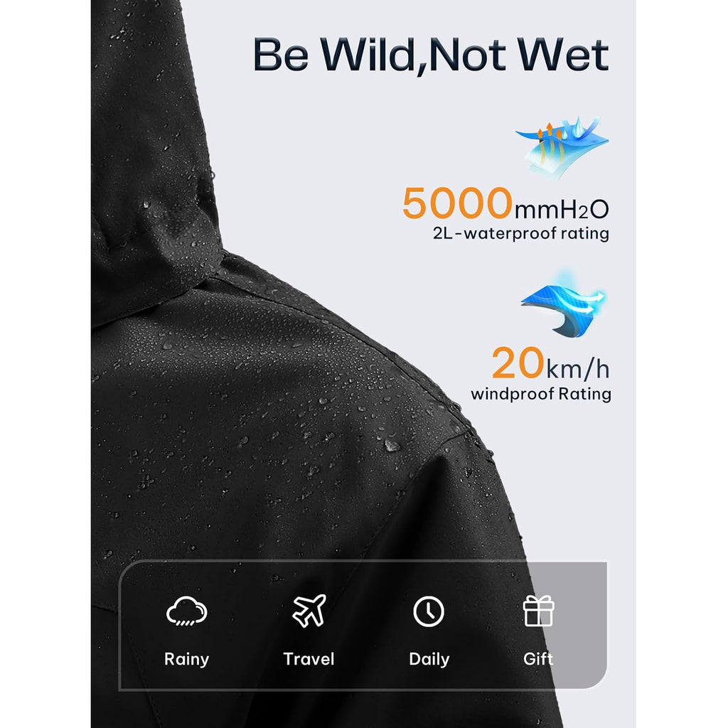 Womens Waterproof Rain Jacket Lightweight Raincoat With Removable Hood | Rain Coat, Windbreaker, Breathable, 4 Zip Pockets, Velcro Cuffs, 2-Way Storm Flap, Mesh Lining, Active Outdoor, Camping
