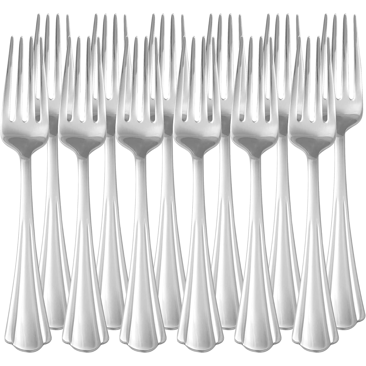 Amazon Basics Stainless Steel Dishwasher Safe Dinner Forks with Scalloped Edge, Well-Balanced Weight, Silver, Pack of 12