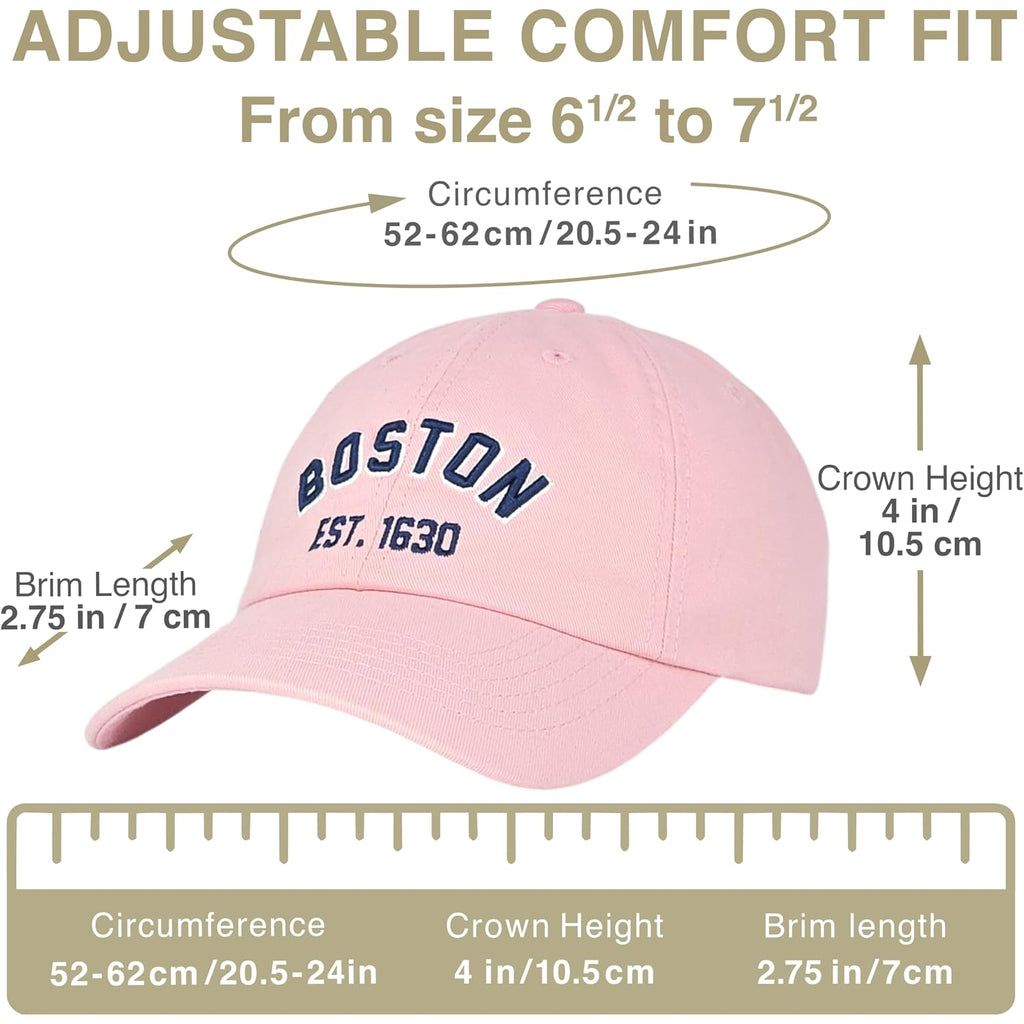 Boston EST 1630 Dad Hat, Cotton Baseball Cap, Adjustable Metal Buckle, Unisex Pink