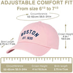 Boston EST 1630 Dad Hat, Cotton Baseball Cap, Adjustable Metal Buckle, Unisex Pink