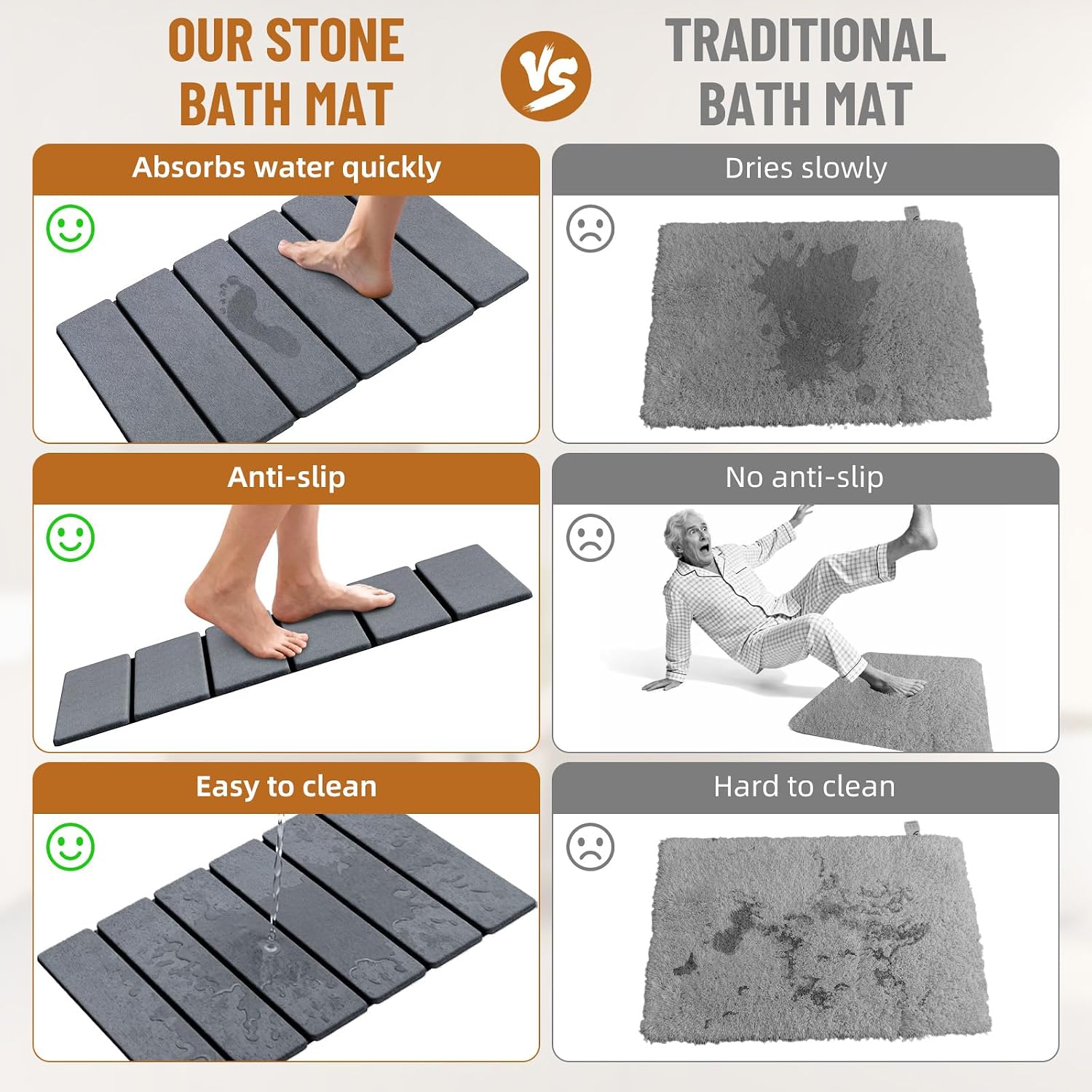 Luxspire Stone Bath Mat Foldable, Quick Drying Diatomaceous Earth Bath Mat For Bathroom, Large Bathroom Rug With Non-Slip Rubber Base, Easy Clean Accessories Outside Shower, 24 X 16 In, Dark Gray