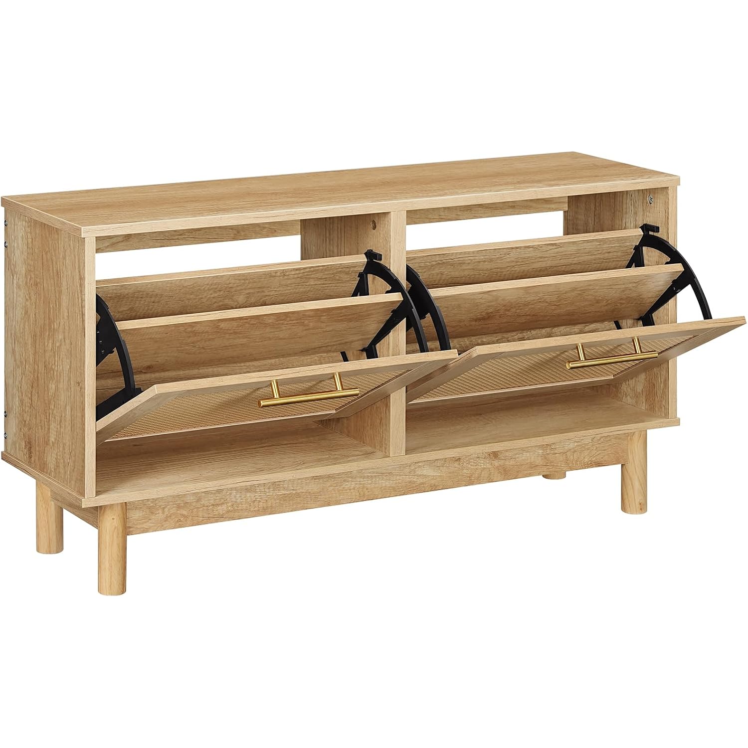 Hoobro Shoe Storage Bench, Rattan Entryway Bench With 2 Flip Drawers, 39.4'' Hidden Shoe Cabinet With Adjustable Shelves, Comfort Seat Holds 300Lb, Large Capacity Fits 8-12 Pairs, Natural Nl51Hx01