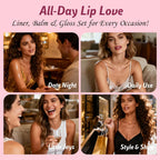 3 Pack Lip Combo Set - Matte Lip Liner Pencil + Hydrating Tinted Lip Balm + Plumping Lip Gloss, Non-Sticky, Long-Lasting, 3-in-1 Lip Makeup Kit for Plump, Hydrated & Glossy Lips (Juicy Plum Set)