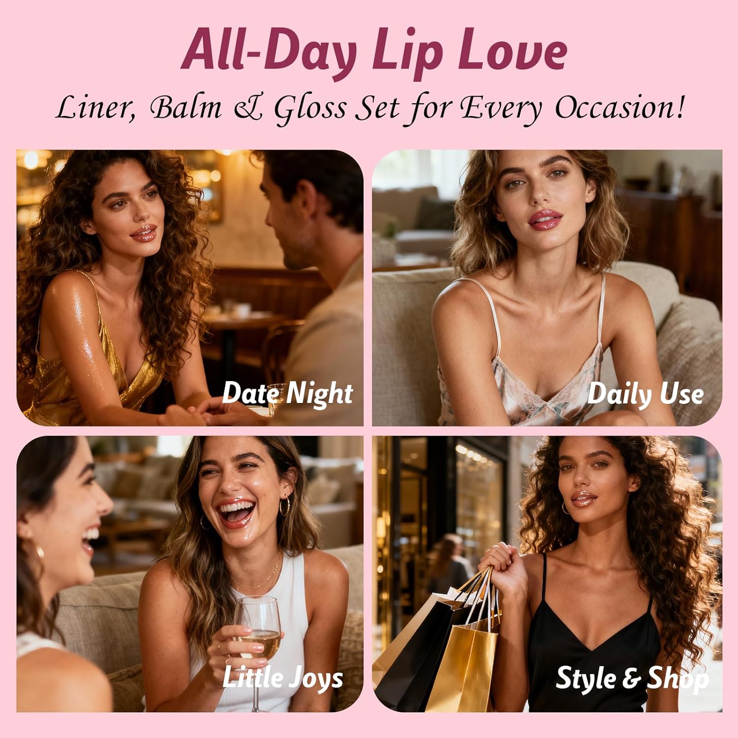 3 Pack Lip Combo Set - Matte Lip Liner Pencil + Hydrating Tinted Lip Balm + Plumping Lip Gloss, Non-Sticky, Long-Lasting, 3-in-1 Lip Makeup Kit for Plump, Hydrated & Glossy Lips (Juicy Plum Set)