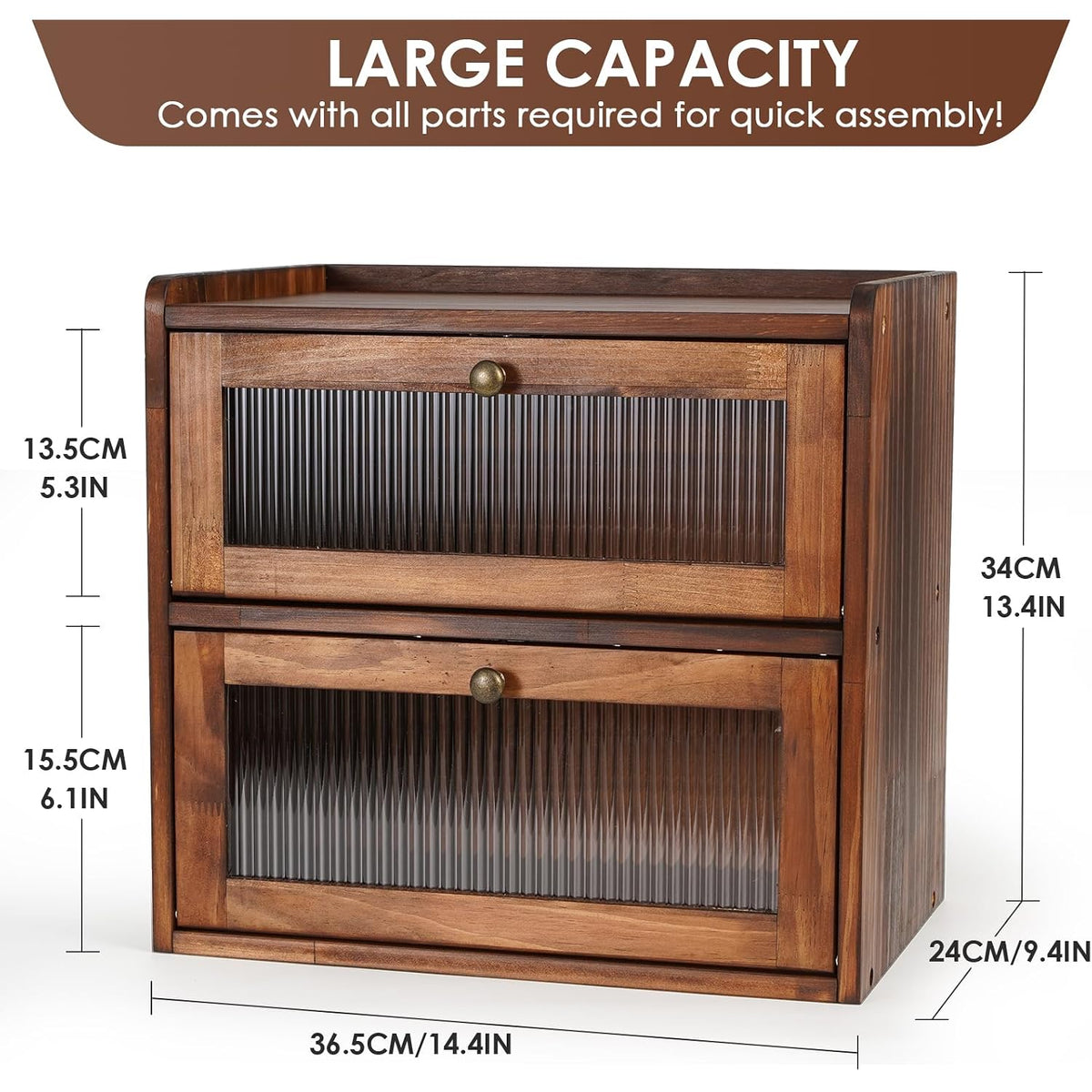 Sunhoo Bread Box For Kitchen Countertop Wooden Bread Storage Container Bin 2 Layer Breadbox Holder Large Capacity Keeper Vintage Farmhouse Food Organizer Pantry Shelf Acrylic Window (Brown)