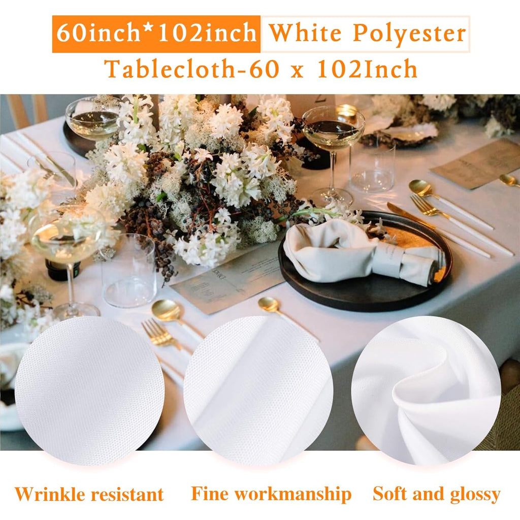 WIGENIUS 6 Pack White Table Cloth Rectangle Tablecloths 60X102 Inch,Polyester Table Cloth for 6 Foot Rectangle Tables,Wrinkle Resistant Washable Fabric Table Covers for Party,Wedding Banquet