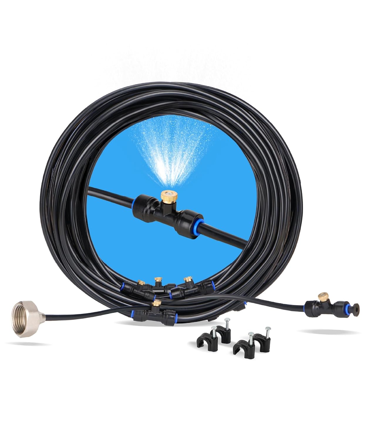 Unco- Misting System, 39 Ft, 11 Brass Mist Nozzles, 3/4" Brass Adapter, Misters For Outside Patio, Misting System For Patio, Garden, Greenhouse, Trampoline, Porch