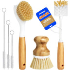 Holikme 6 Pack Dish Brush Scouring Pad Set With Bottle Brush, Dish Brush, Palm Scrub Brush And Straw Brush, Dish Scrubber Long Handle For Dish Bottle Cup Pot Pan Iron Abrasive Cup Brushes, Yellow