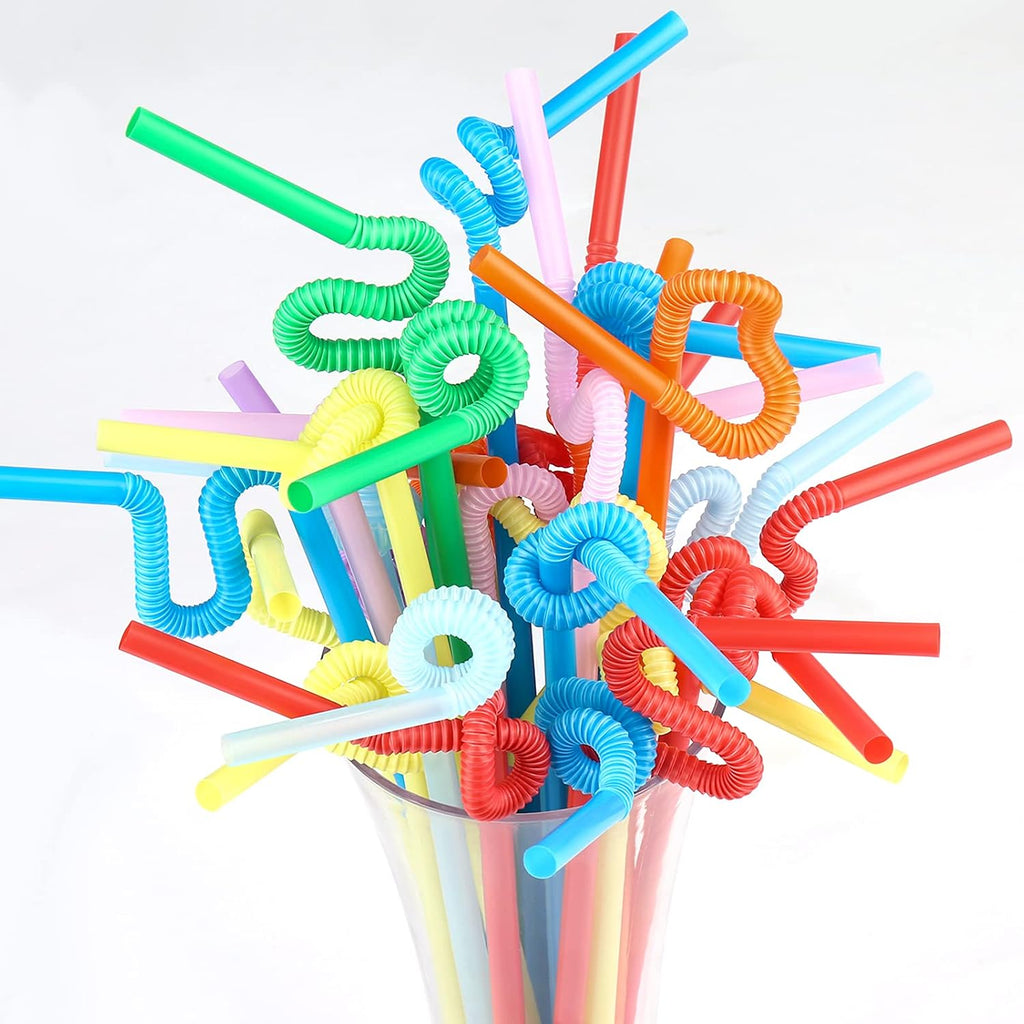 12.8Inch Disposabl Drinking Straws, Colorful Extra Long Flexible Bendy Party Straws, 100 Pieces