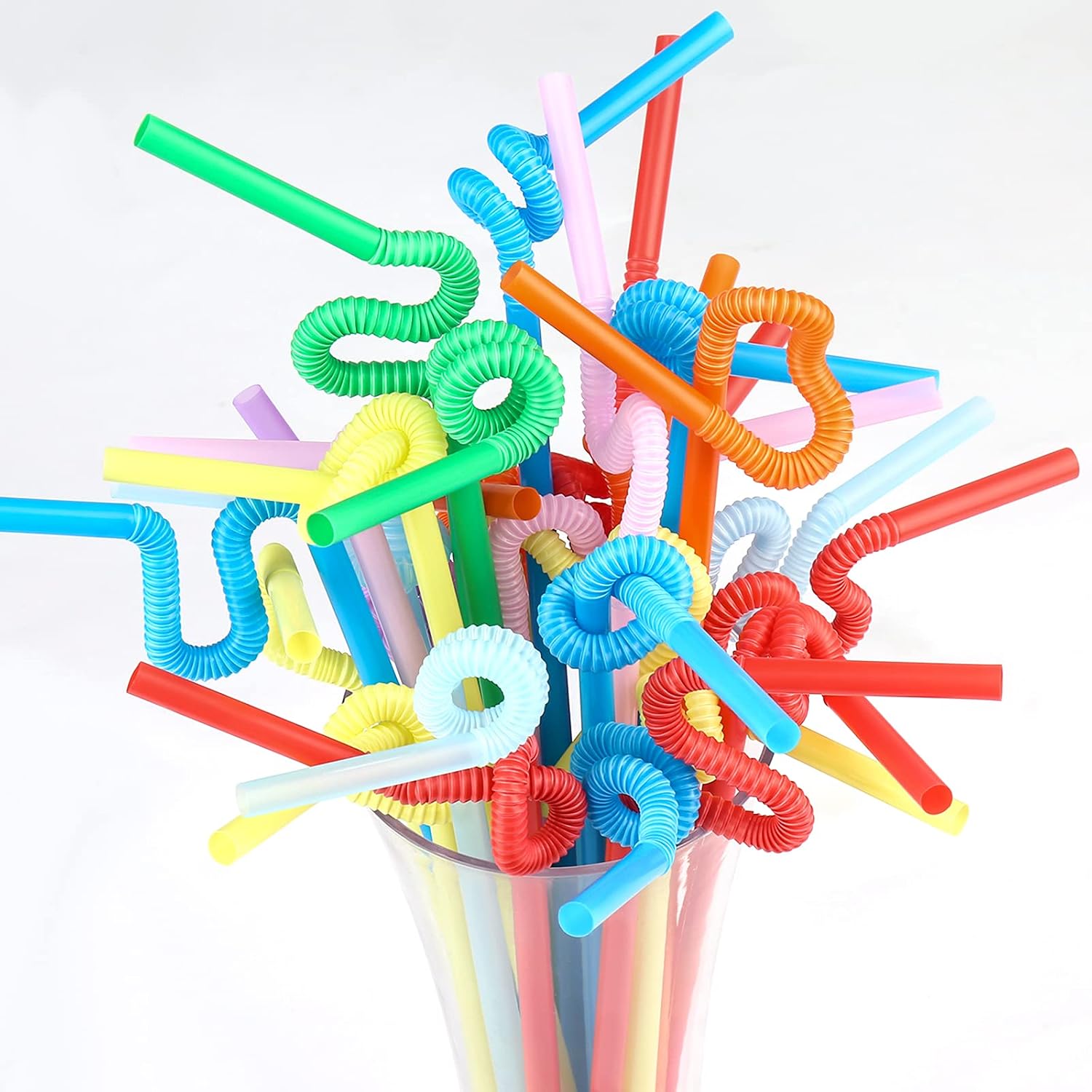 12.8Inch Disposabl Drinking Straws, Colorful Extra Long Flexible Bendy Party Straws, 100 Pieces