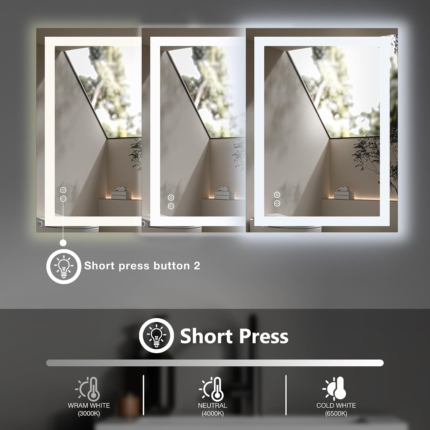 Dumos 24.1"X32.1" Led Bathroom Mirror, Smart Anti-Fog Bathroom Vanity Mirror With Front Light & Backlit, 3 Color Temperatures, Dimmable, Memory Function