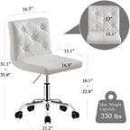 Vecelo Pu Leather Mid-Back Armless Vanity Chair Adjustable Height 360° Rolling Swivel For Home Office Work, White