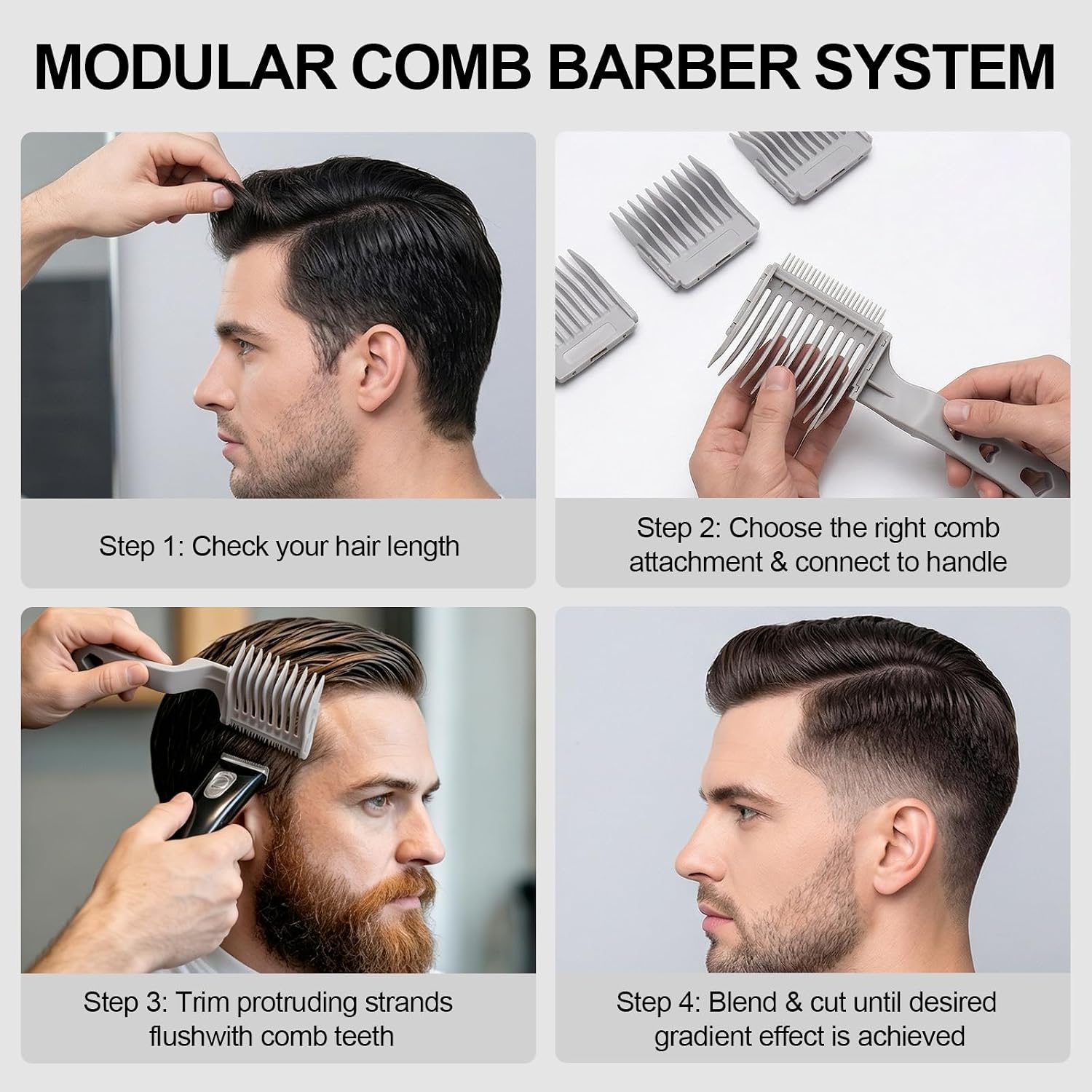 4-In-1 Detachable Detachable Blend Friend Fade Comb, White Barber Haircut Tool For Hair Cutting