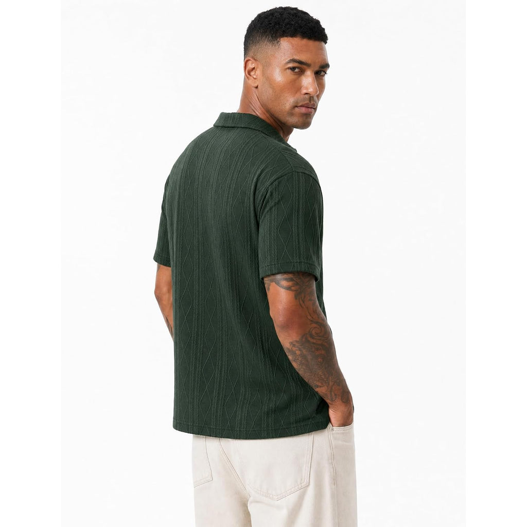 Jmierr Mens Polo Shirt Textured Knit Button Casual Short Sleeve Summer Vacation Beach Stretchy Golf Shirts