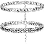 2PCS Ankle Bracelets for Women - Gold/Silver Plated Stainless Steel Anklets Set - Waterproof Layered Cuban Link Chain Anklet Bracelet Summer Beach Foot Jewelry Gifts for Women