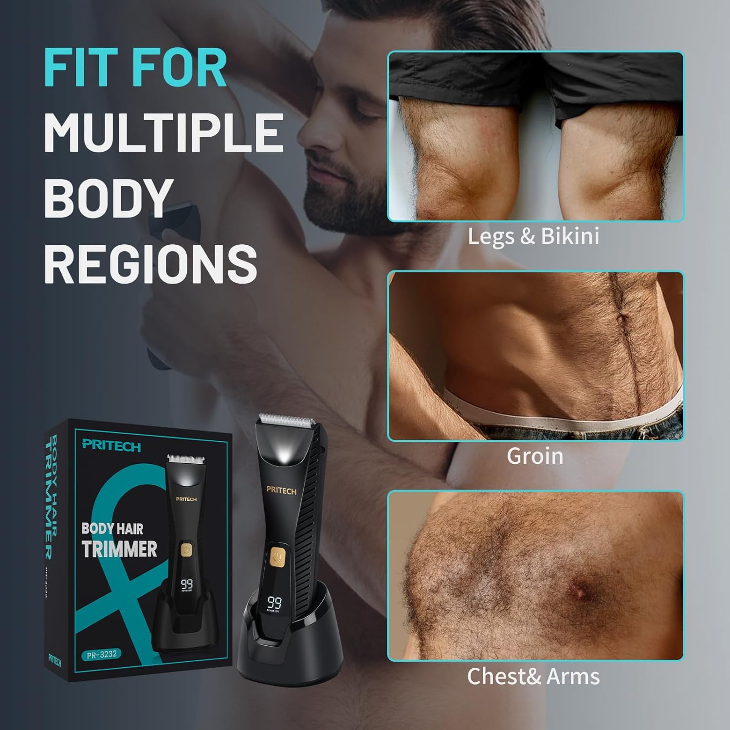 PRITECH Manscape Body Hair Trimmer - Waterproof Pubic Hair Ball Trimmer, Ceramic Blade Shavers Electric Razors for Men with USB-C Charging, Wet/Dry Use, Nick-Free Mens Grooming Kits, Gifts for Men