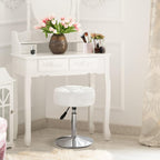 Lue Bona Adjustable Vanity Stool, 360 Swivel Chair For Makeup Room, White Faux Leather Stool For Bathroom & Living Room
