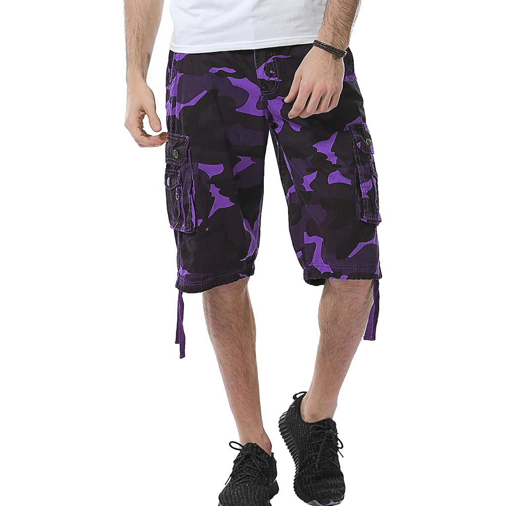 Mens Camo Cargo Shorts Cotton Multi-Pocket Outdoor Camouflage Cargo Shorts