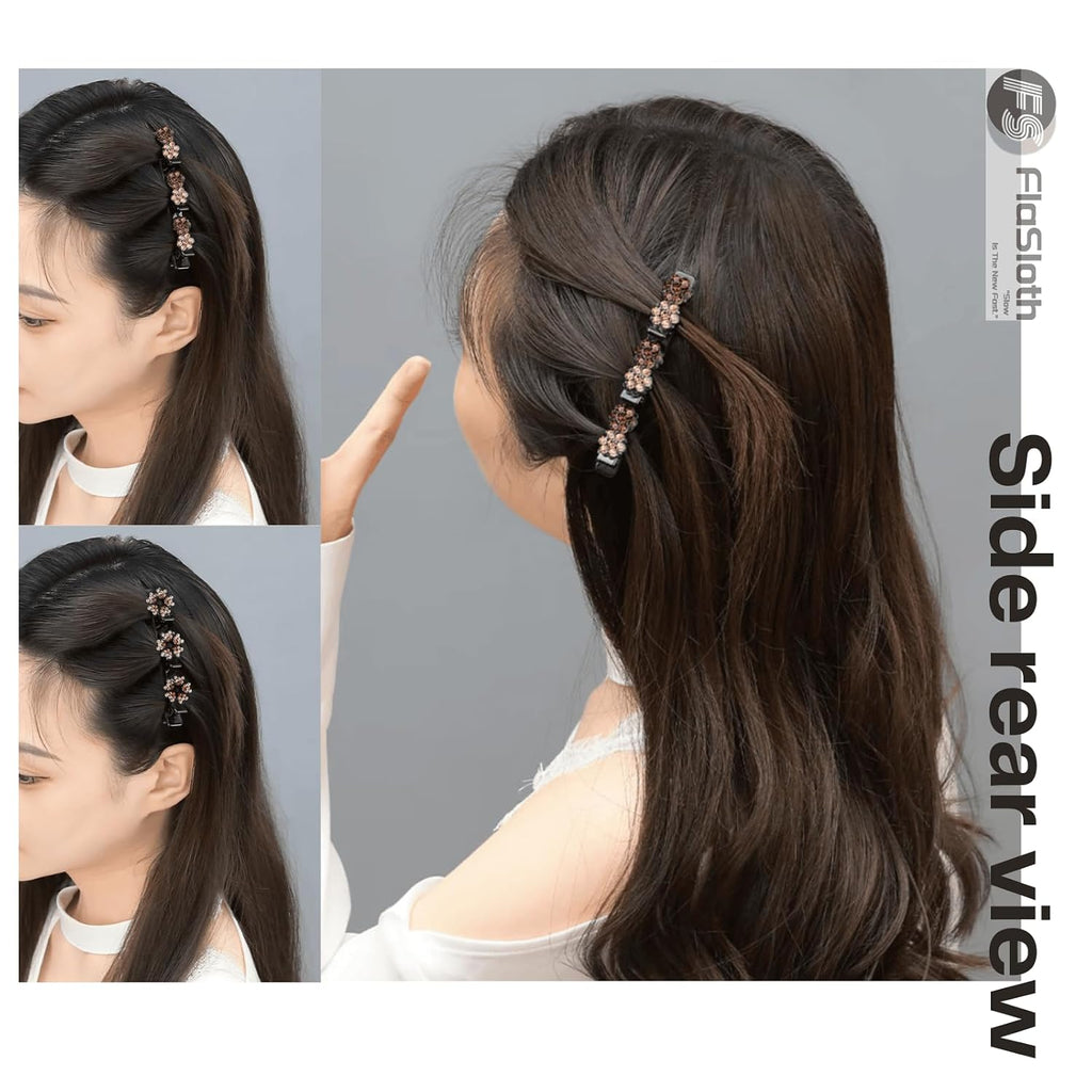 Hair Clips For Styling - 7Pcs Crystal Stone Braided Hair Clips, Double-Layer Star And Flower Clips For Women And Girls, Sparkling Rhinestone Duckbill Clips, Non-Slip Hair Accessories (Flasloth)