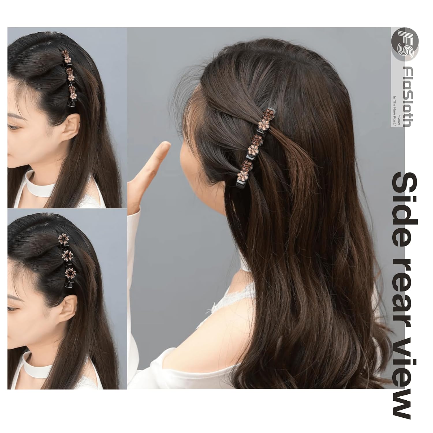 Hair Clips For Styling - 7Pcs Crystal Stone Braided Hair Clips, Double-Layer Star And Flower Clips For Women And Girls, Sparkling Rhinestone Duckbill Clips, Non-Slip Hair Accessories (Flasloth)