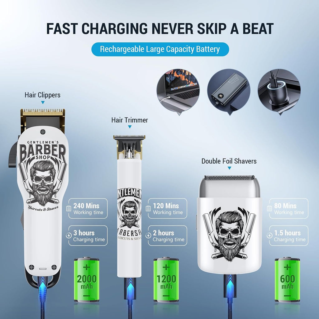 Bestbomg® Hair Clippers For Men Professional, Hair Clipper, Beard Trimmer & Electric Shaver Kit, Zero-Gapped T-Blade Barber Grooming Kit, Led Display, Rechargeable, Gifts For Men
