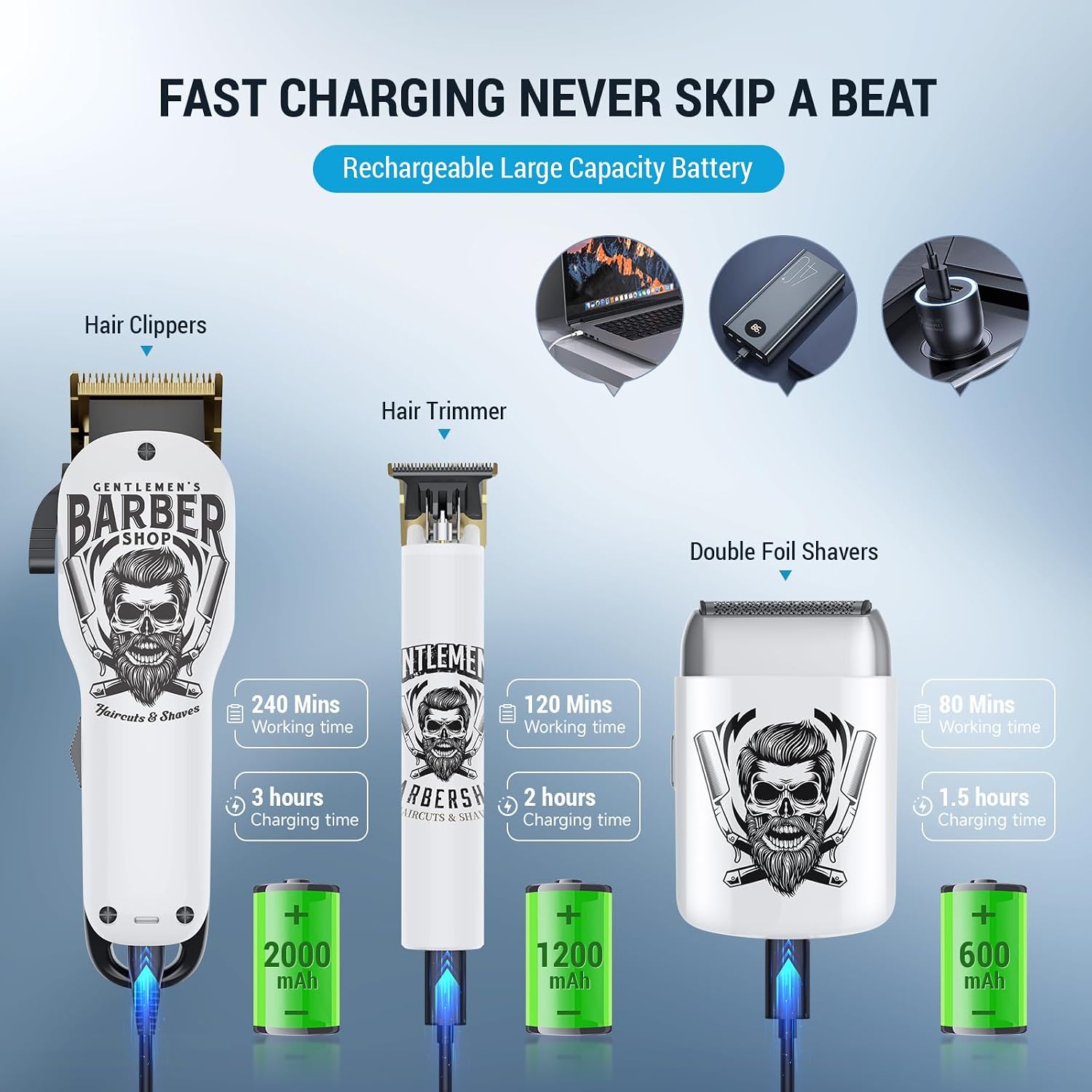 Bestbomg® Hair Clippers For Men Professional, Hair Clipper, Beard Trimmer & Electric Shaver Kit, Zero-Gapped T-Blade Barber Grooming Kit, Led Display, Rechargeable, Gifts For Men