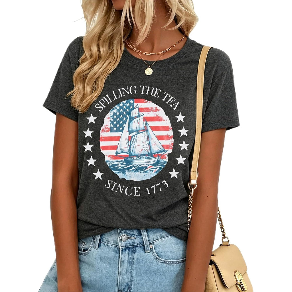 4th of July Shirts for Women Spilling The Tea Since 1773 Shirt Patriotic American Top History Teacher Tee