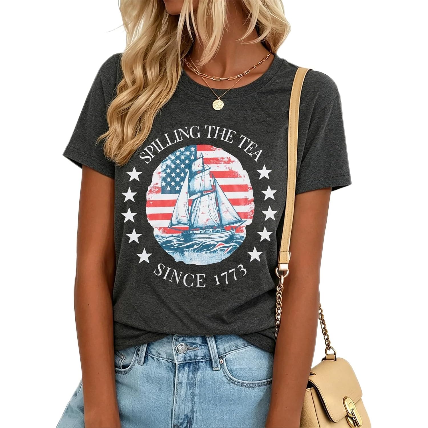 4th of July Shirts for Women Spilling The Tea Since 1773 Shirt Patriotic American Top History Teacher Tee