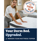 Memory Foam Mattress Topper & Cooling Cover - Dorm Room Essentials - 3 Inch