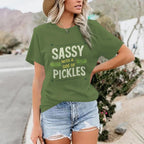 Pickle Shirt Funny Shirts for Women Graphic with A Side of Pickles Tee Cucumbers Short Sleeve Cotton Tops Army Green