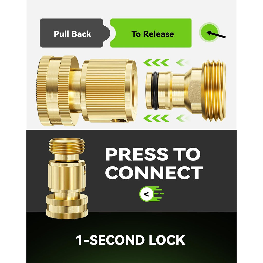 Rainpoint Quick Connect Hose Fittings 3/4" Ght - Solid Brass Garden Hose Connectors, No-Leak Design & Universal Fit For Instant Connection (2 Sets)