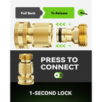 Rainpoint Quick Connect Hose Fittings 3/4" Ght - Solid Brass Garden Hose Connectors, No-Leak Design & Universal Fit For Instant Connection (2 Sets)