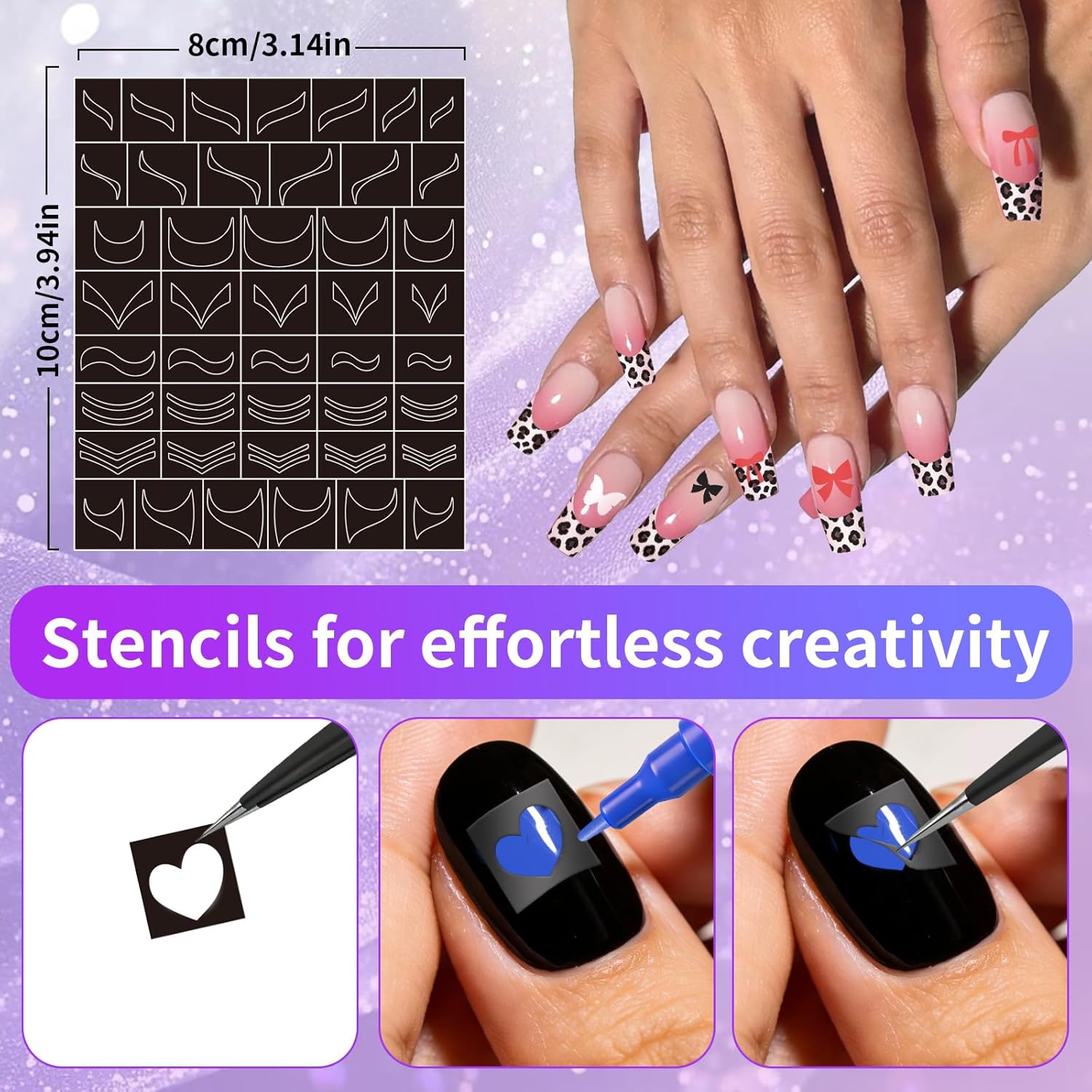 Nail Art Acrylic Marker Pens with Stencils, 24 Colors Dual Tip Water-Based Markers, 14 Nail Stickers Heart Butterfly Flowers Star Designs, Quick-Dry DIY Nail Tools for Women and Girls