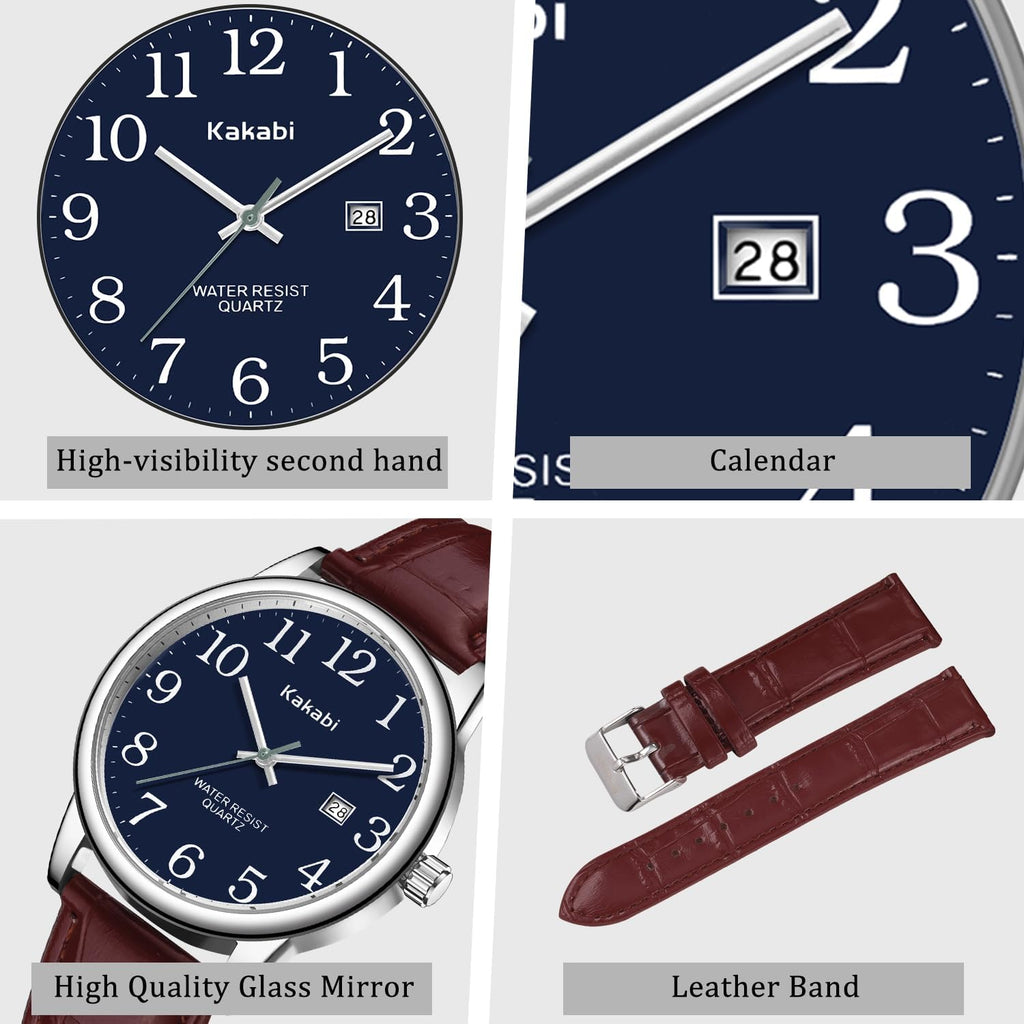 Watch For Men, Easy Reader Unisex Analog Quartz Waterproof Wristwatch With Date And Leather Band, Casual Simple Fashion Mens Watches Gift