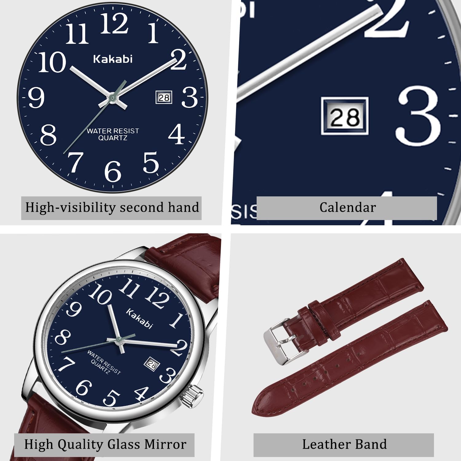 Watch For Men, Easy Reader Unisex Analog Quartz Waterproof Wristwatch With Date And Leather Band, Casual Simple Fashion Mens Watches Gift