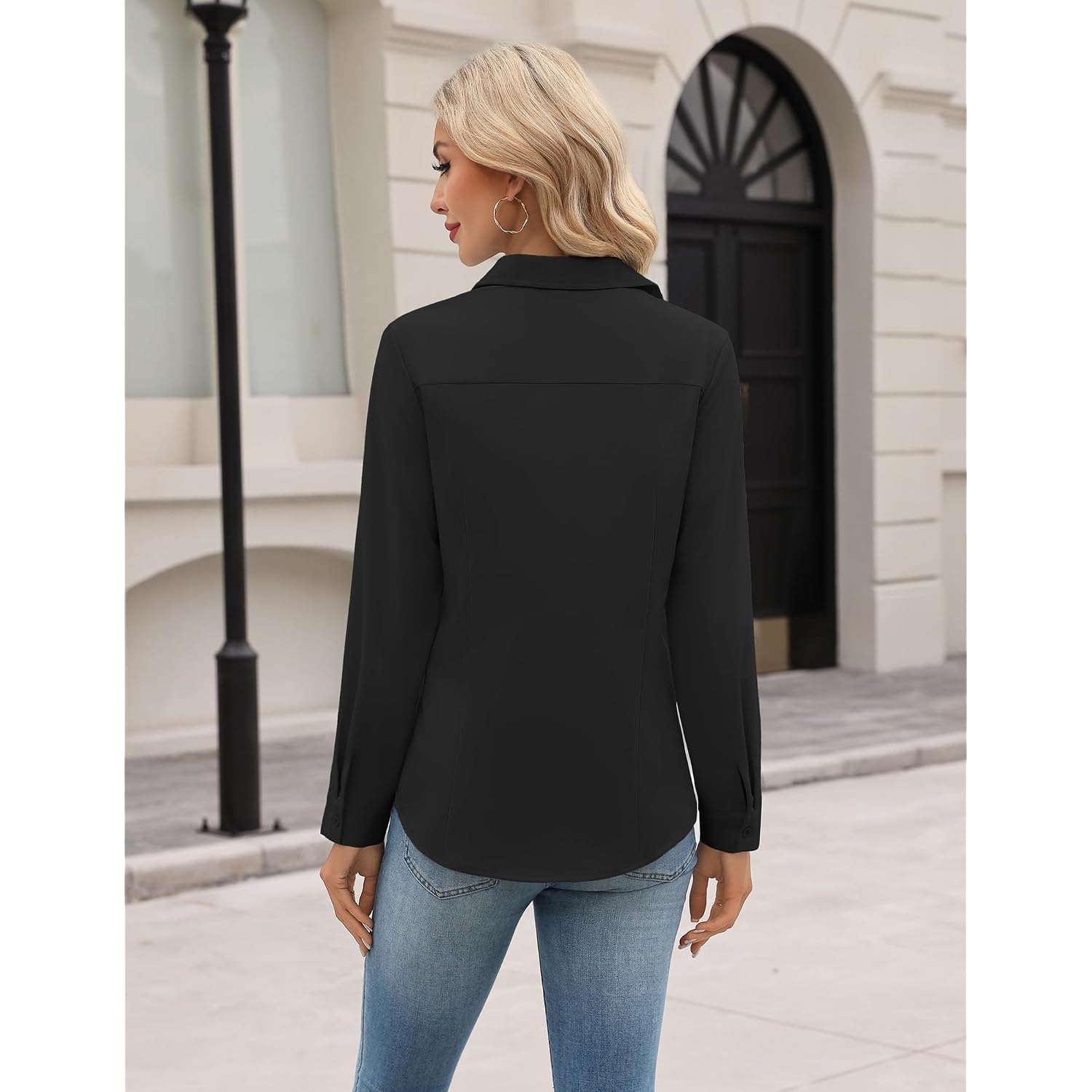 Hotouch Women Button Down Shirts Long Sleeve Stain Shield Dress Shirts Slim Fit Work Blouses Office Business Tops