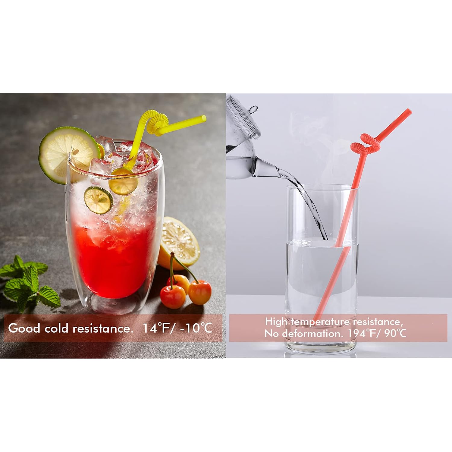 12.8Inch Disposabl Drinking Straws, Colorful Extra Long Flexible Bendy Party Straws, 100 Pieces