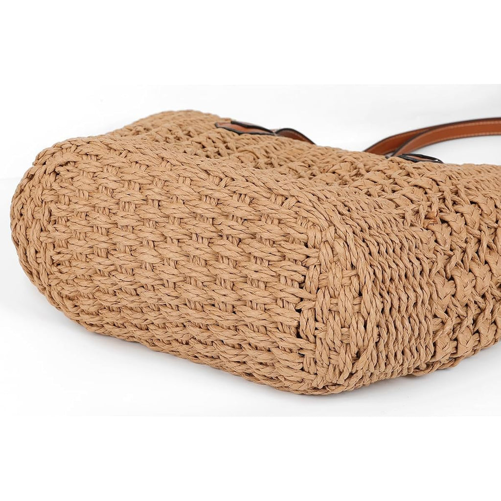 Women's Straw Shoulder Bag Large Rattan Woven Totes Summer Travel Beach Handbag Handmade Top Handle Purse