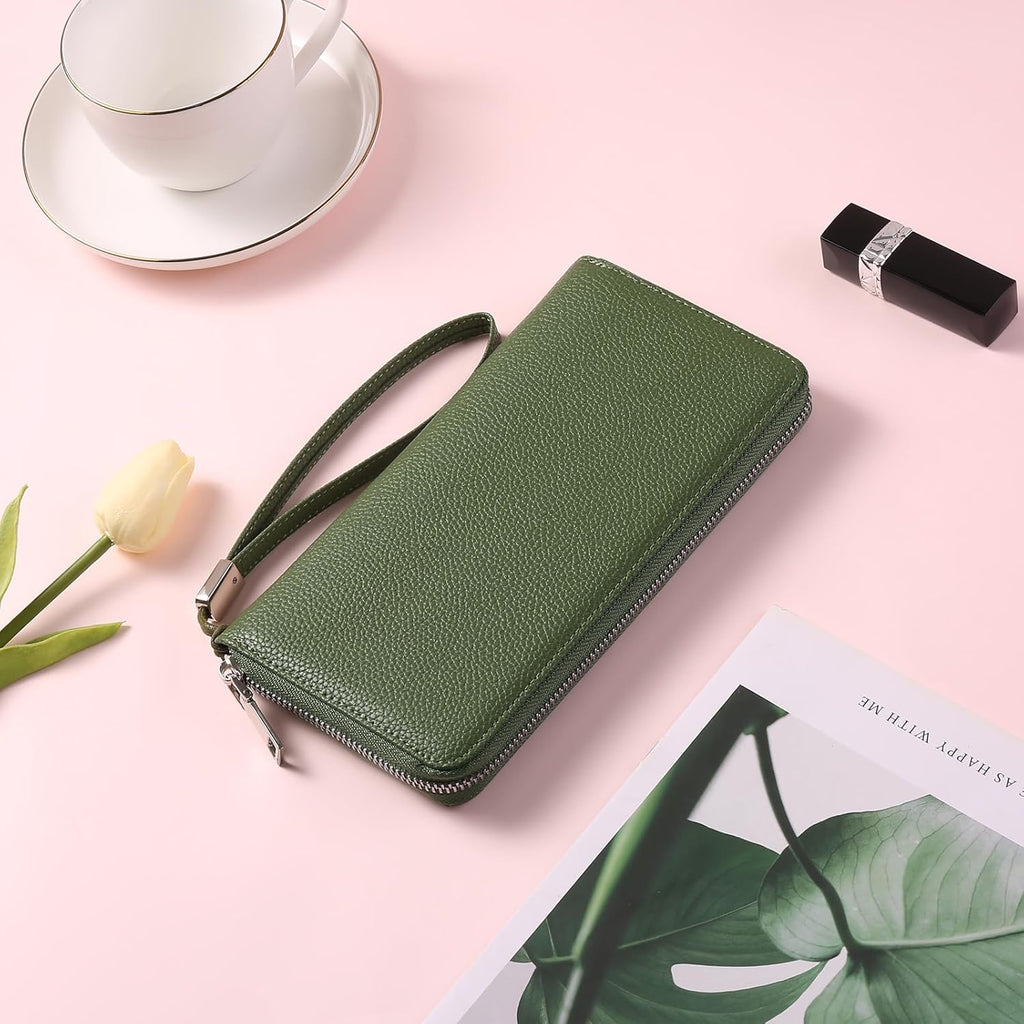 GOIACII Womens Wallet RFID Blocking Leather Zip Around Wallet Large Capacity Long Purse Credit Card Clutch Wristlet | RFID Blocking, Zip Around, Large Capacity, Long, Credit Card, Clutch