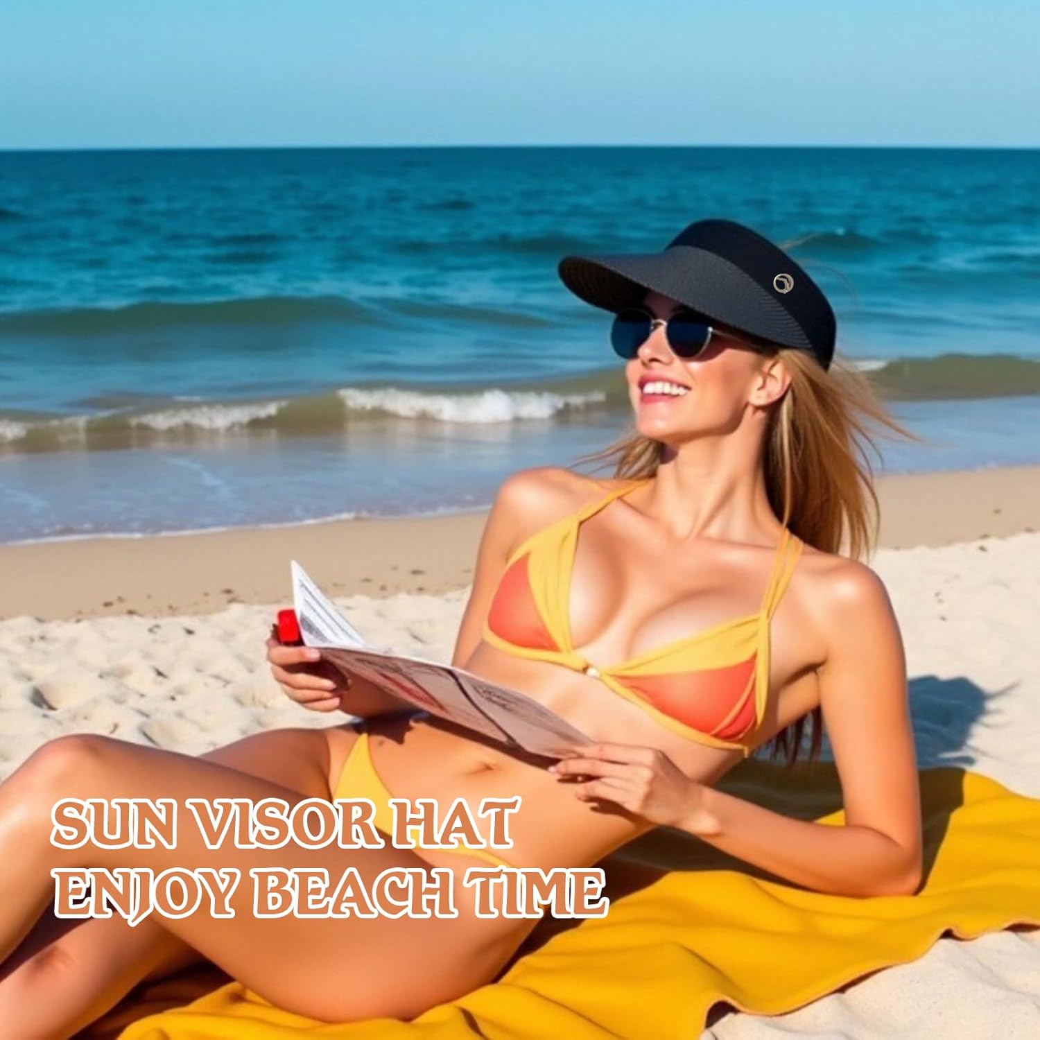 Women's Sun Visor Hats Wide Brim Straw Beach Hat Ponytail Hats for Women Foldable Floppy