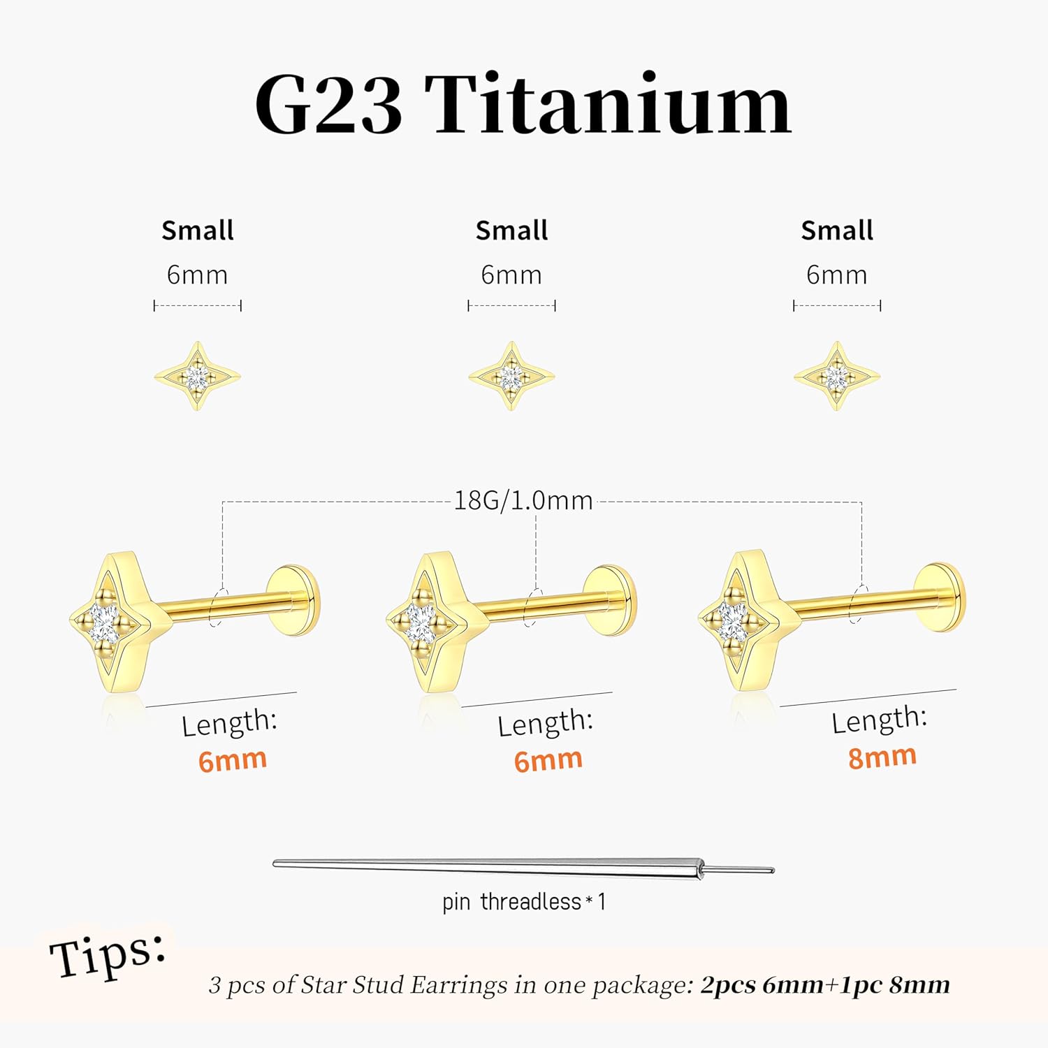 Flat Back Stud Cartilage Tragus Helix Nose Piercing Earrings Jewelry For Women Conch Threadless 18G Titanium Surgical Steel Hypoallergenic 14K Gold plated CZ Silver Small Tiny Studs