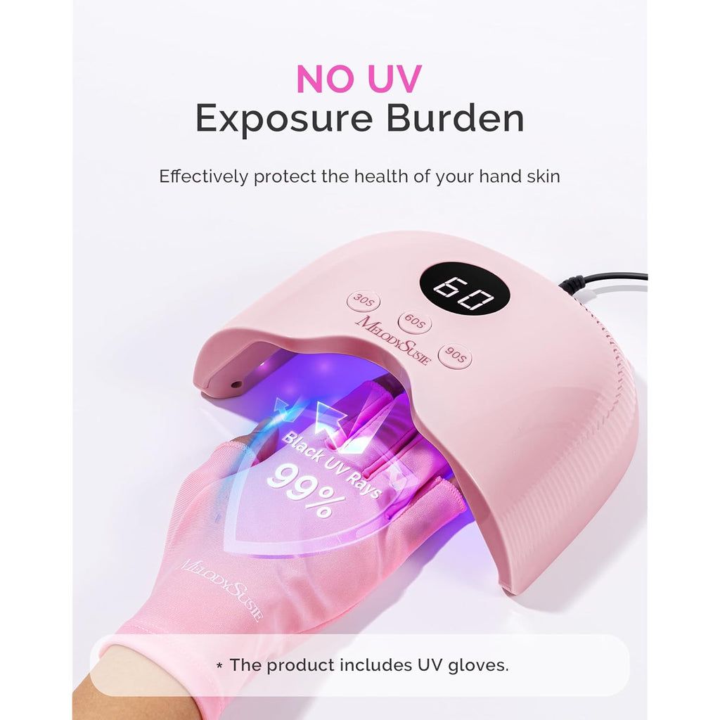MelodySusie Compact LED UV Nail Lamp with UV Gloves, P-PLUS30A Nail Dryer with Smart Sensor Cures All Gels, Especially Rhinestone Glue, Liner & Cat Eye Gel Polishes for Advanced DIY at Home, Pink