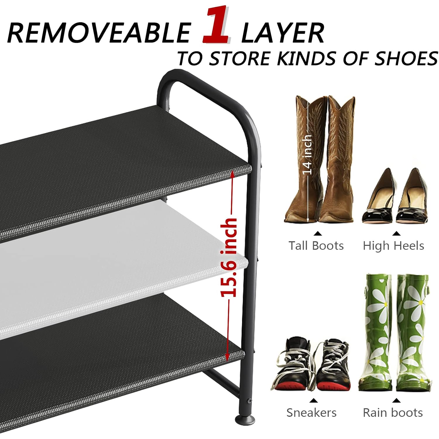 Ingiordar Shoe Rack 3 Tier Long Storage Organizer Wide Metal Shoe Shelf For Closet Entryway Black