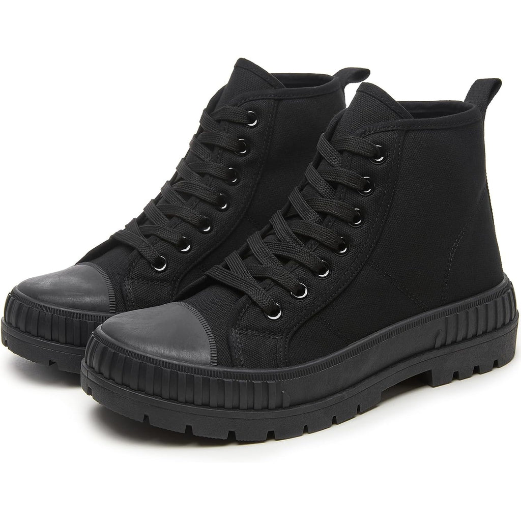 Women'S White Platform Sneakers Fashion High Top Canvas Shoes For Women Black Lace-Up Canvas Sneakers Casual Platform Tennis Shoes