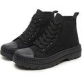 Women'S White Platform Sneakers Fashion High Top Canvas Shoes For Women Black Lace-Up Canvas Sneakers Casual Platform Tennis Shoes