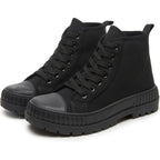 Women'S White Platform Sneakers Fashion High Top Canvas Shoes For Women Black Lace-Up Canvas Sneakers Casual Platform Tennis Shoes